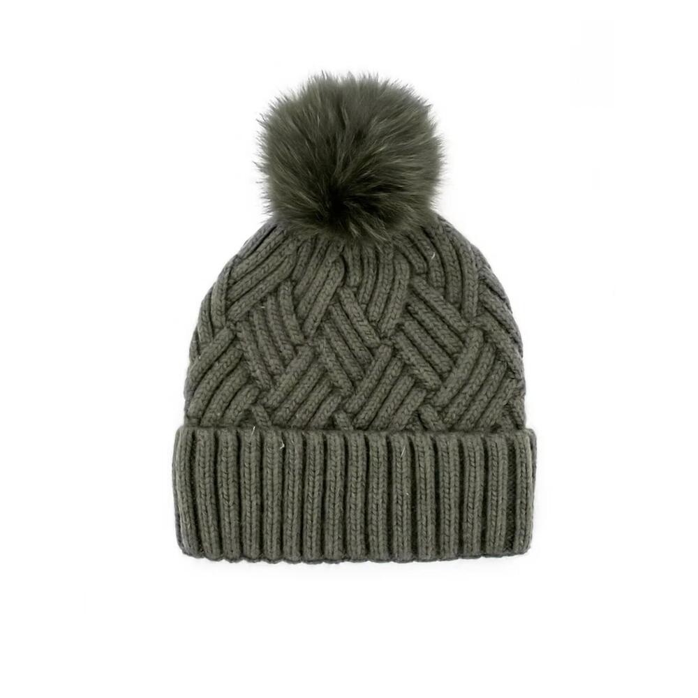 NEW MITCHIE'S MATCHINGS fox pom knit hat in khaki
